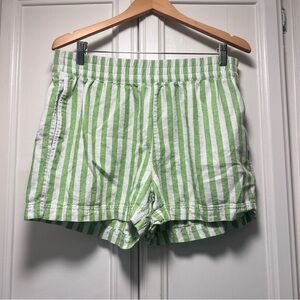 Old Navy Green and White Striped High-Waisted Linen-Blend Shorts Size Large